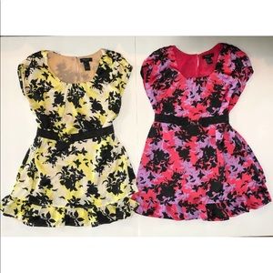 Forever 21 Girls Floral Belted Blouses Pink/Yellow
